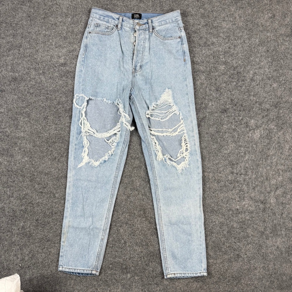 Simple Society Jeans Womens Size 26 Light Wash Distressed High Rise Button Fly